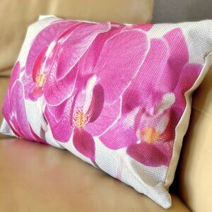 12"x20" Linen Pink Phalaenopsis Orchid Blooms Floral Throw Pillow Cover New